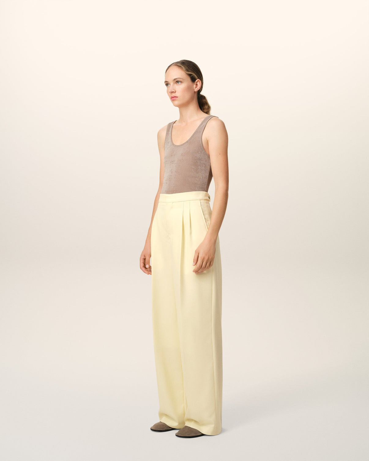 Yellow Wool High Waist Large Trousers