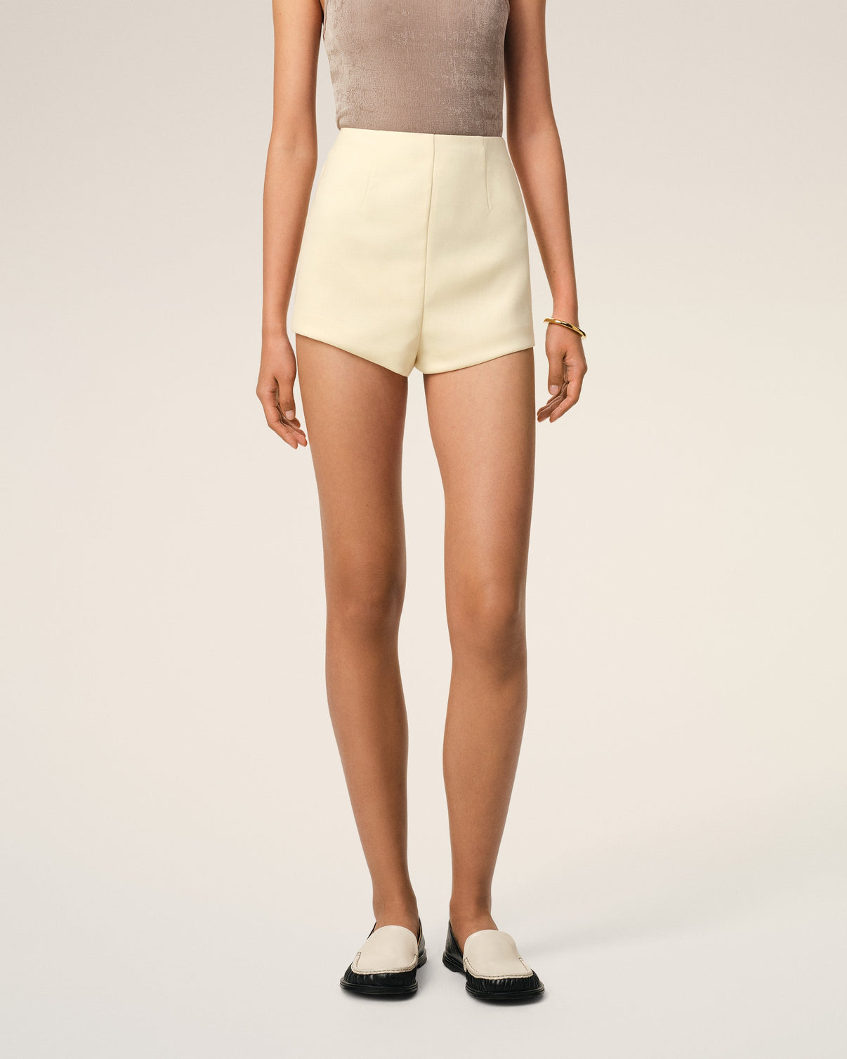 Yellow Wool High Waist Mini Short