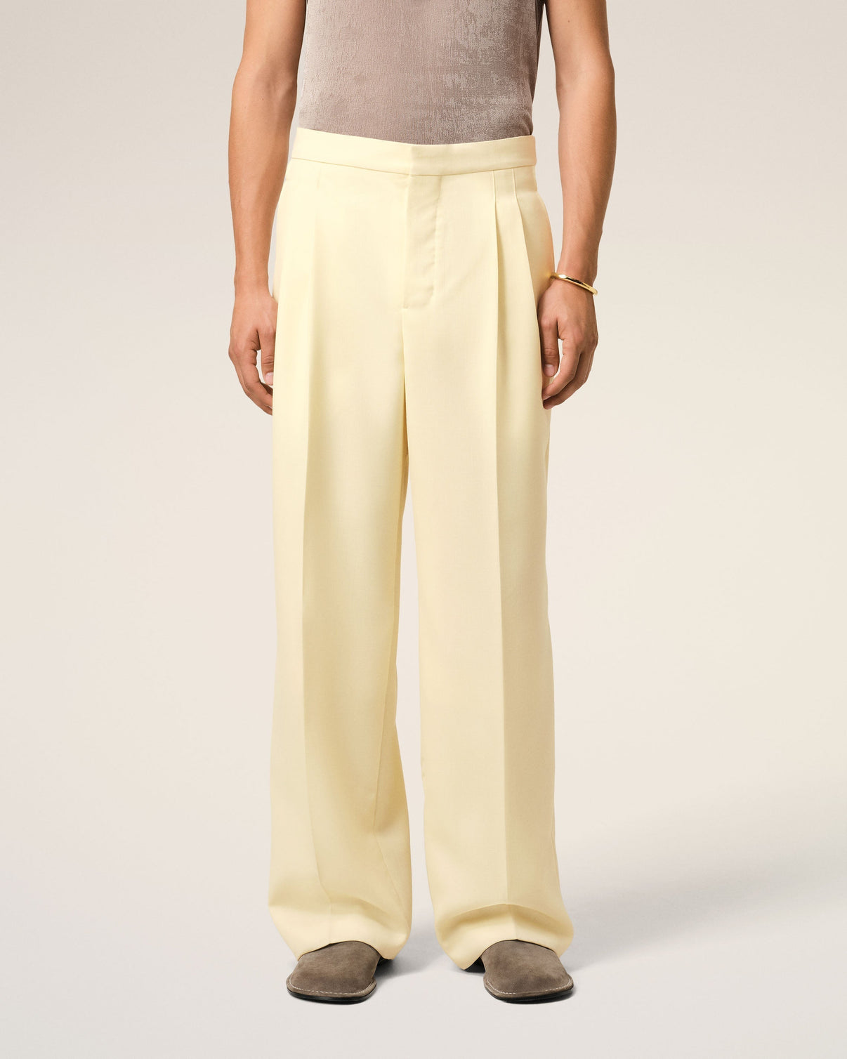 Yellow Wool Large Fit Trousers