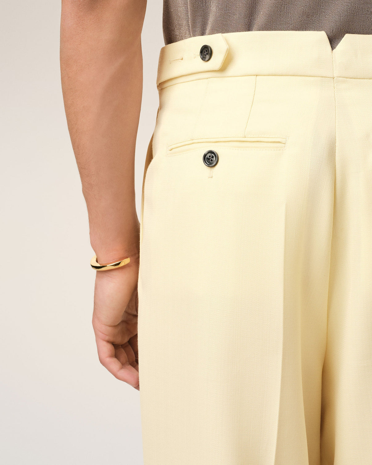 Yellow Wool Large Fit Trousers
