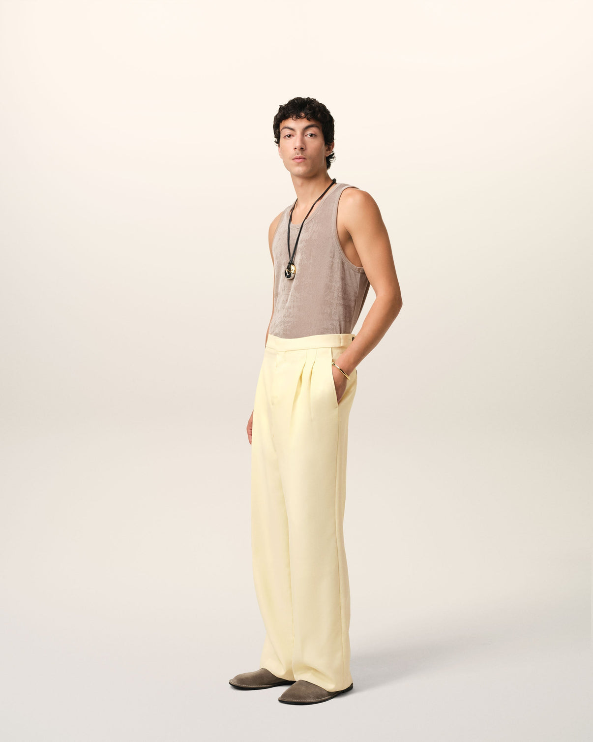 Yellow Wool Large Fit Trousers