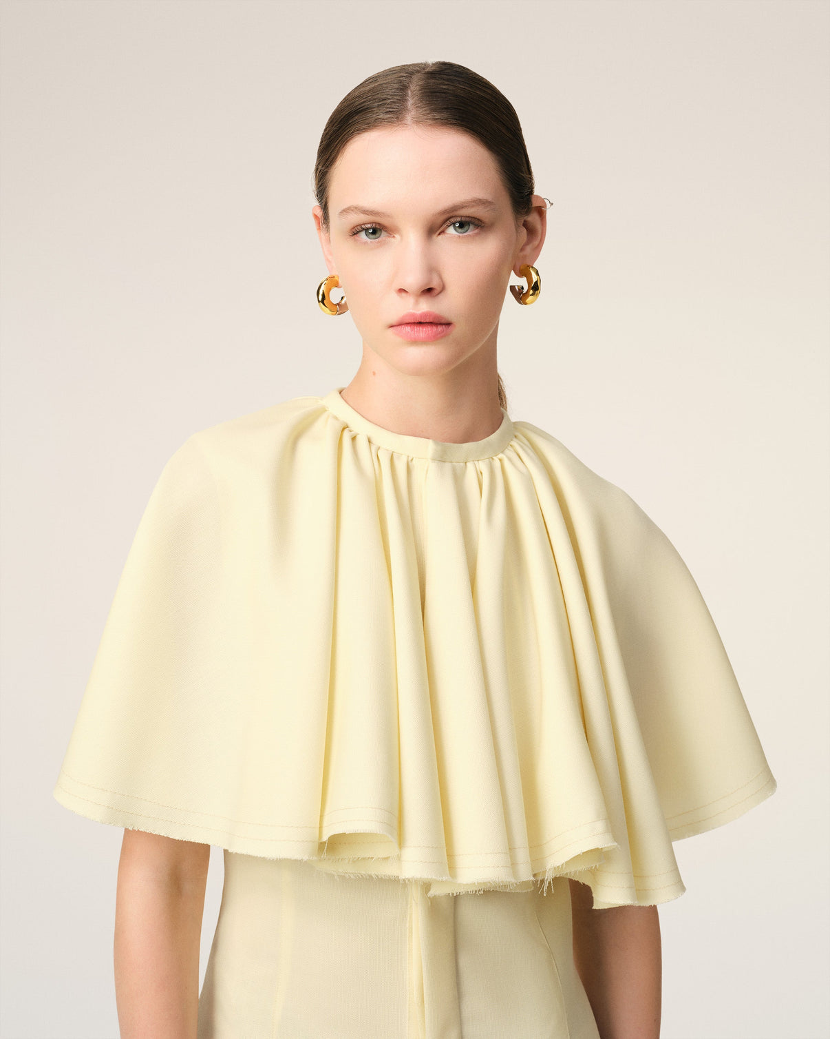 Yellow Wool Shirt Dress With Ruff