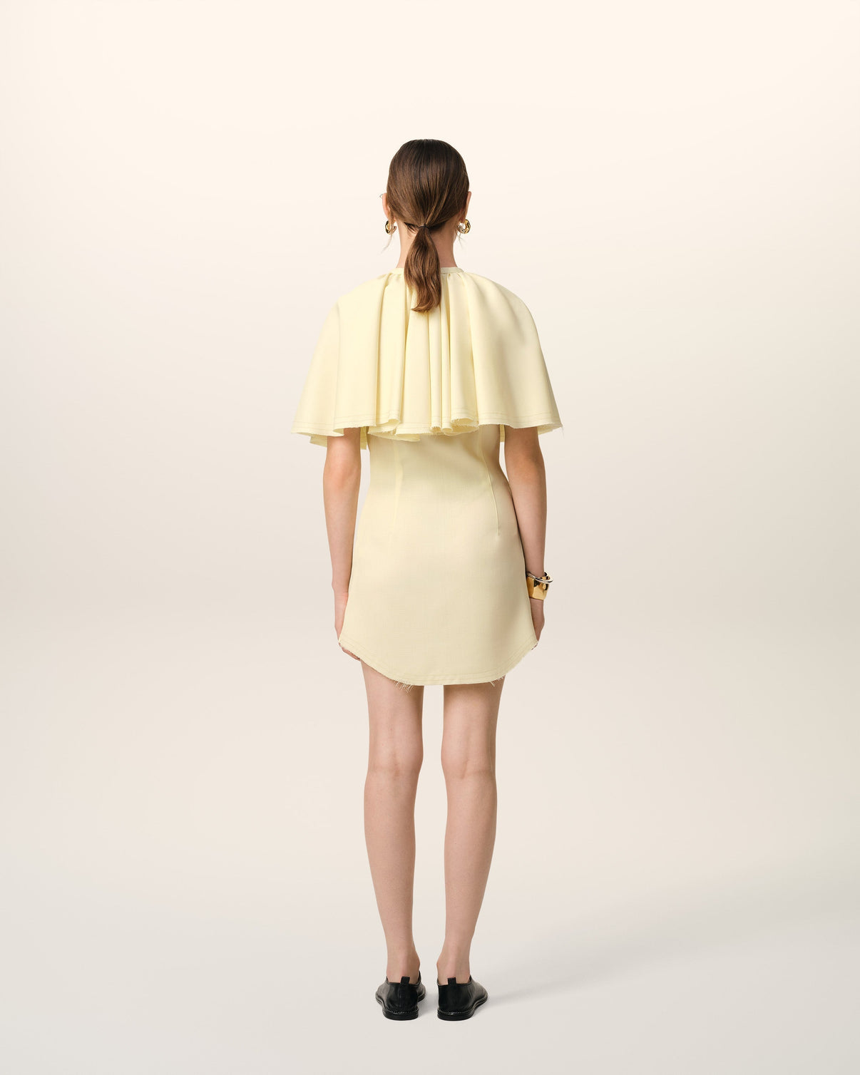 Yellow Wool Shirt Dress With Ruff