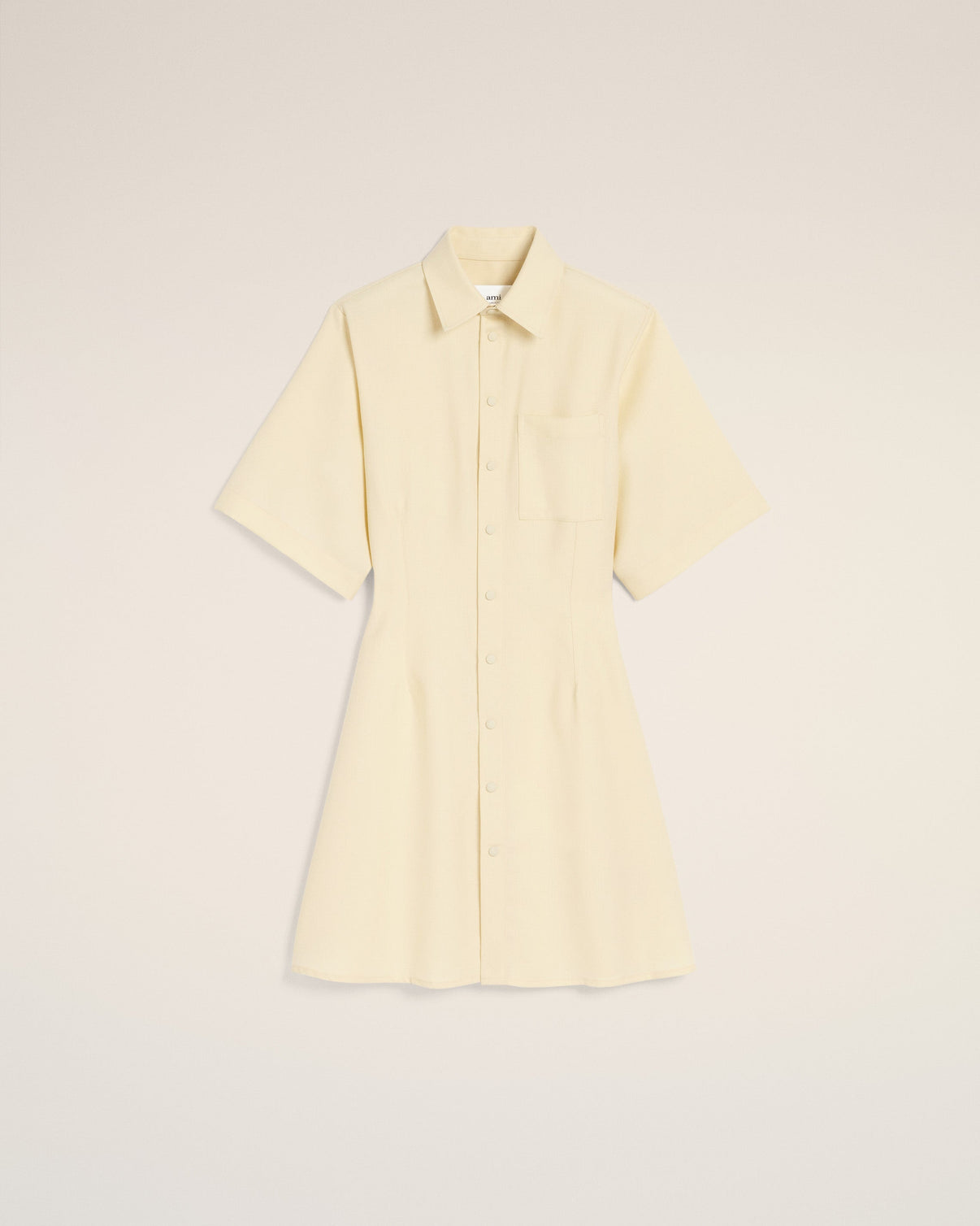 Yellow Wool Short Sleeve Shirt Dress