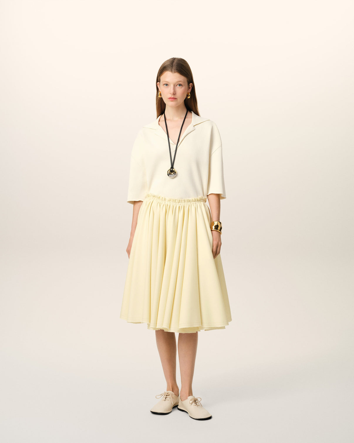 Yellow Wool Skirt With Godets