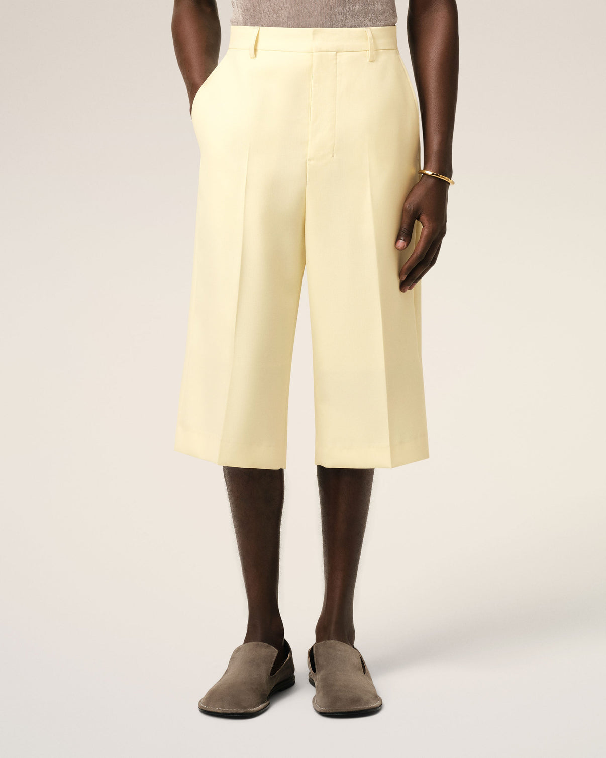 Yellow Wool Wide Bermuda