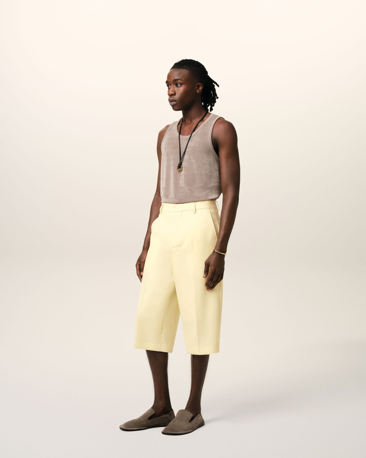 Yellow Wool Wide Bermuda